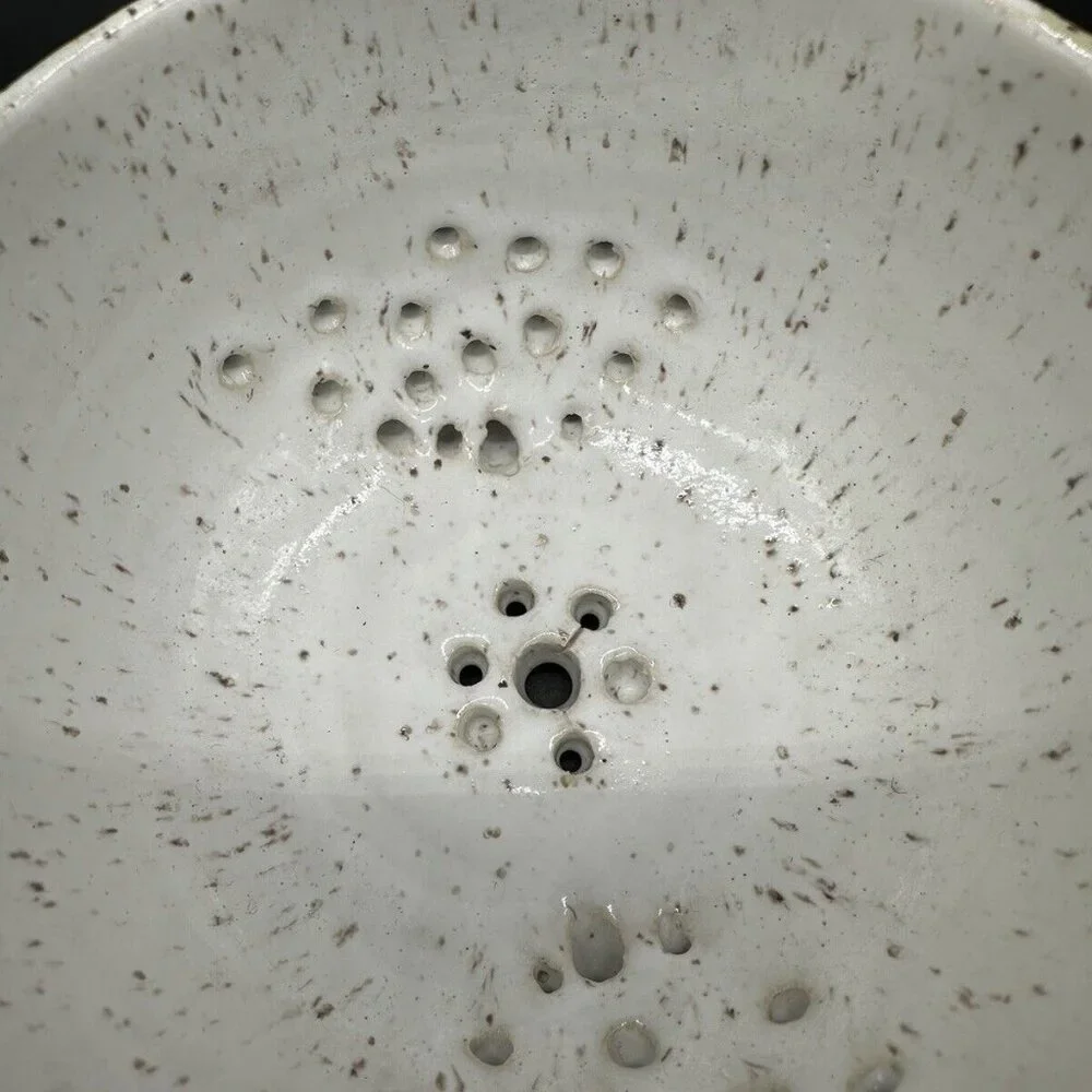 Rainbow Speckled Art Pottery Colander Bowl Storage Display Pink White Matte READ
